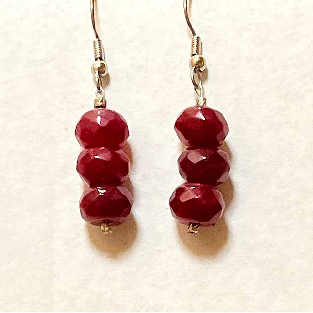 Boho Triple Garnet Dangle Earrings - Picture 1 of 4